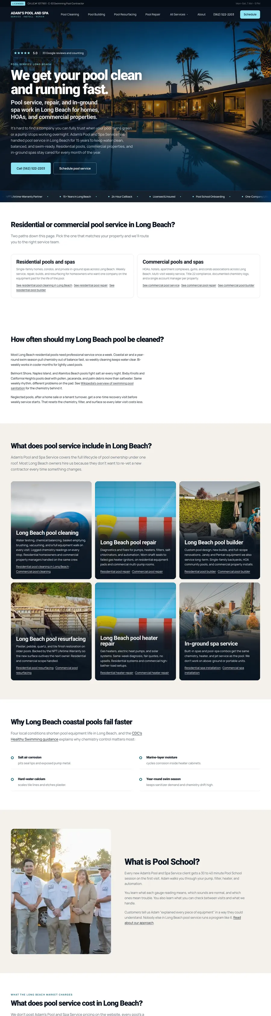 Adam's Pool and Spa Service website
