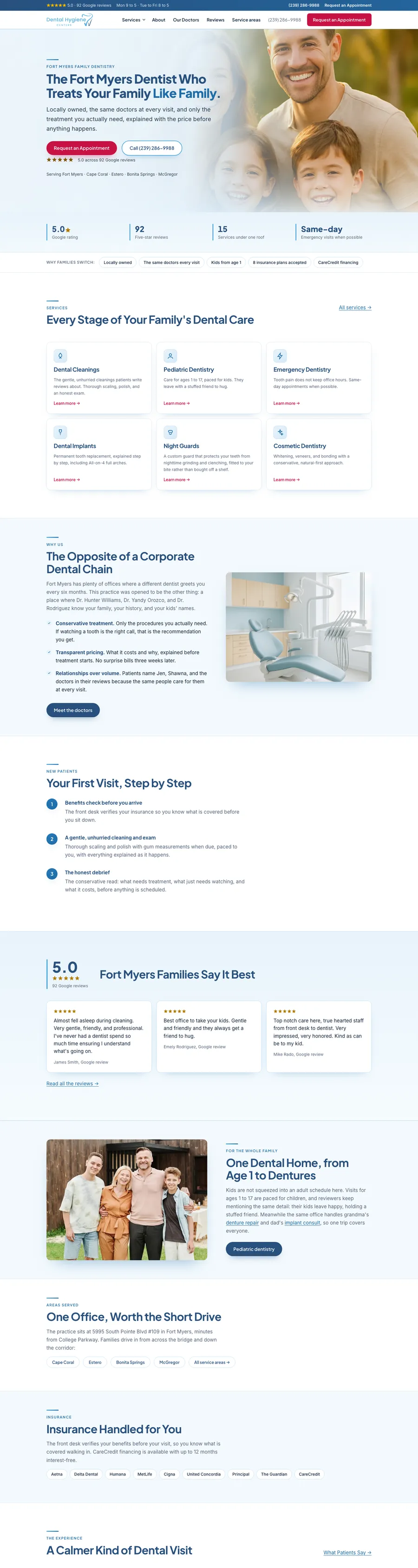 Dental Hygiene Centers website, full homepage