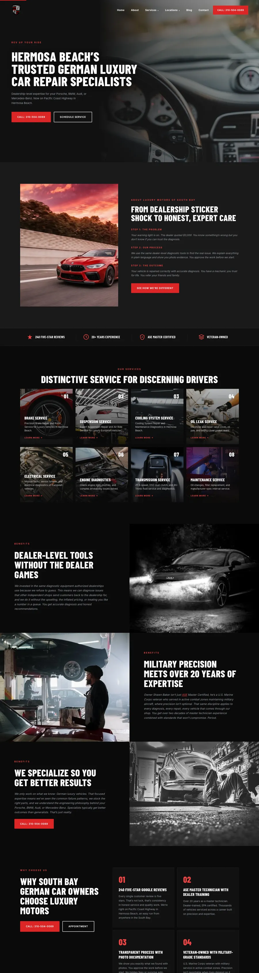 Luxury Motors South Bay website, full homepage