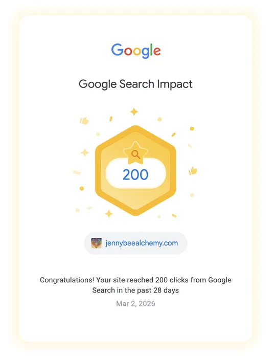 Google Search Impact badge: 200 clicks from Google Search in the past 28 days