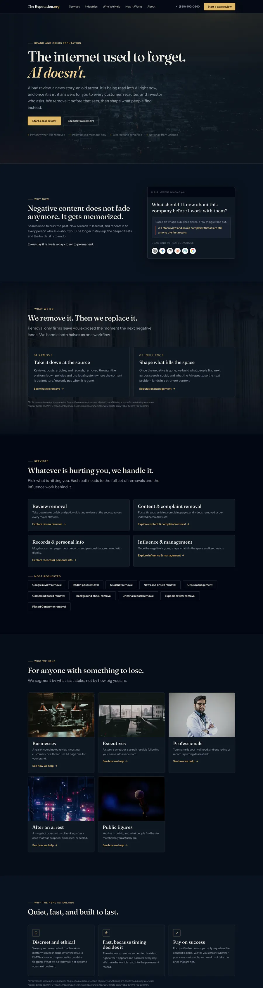 The Reputation.org website, full homepage